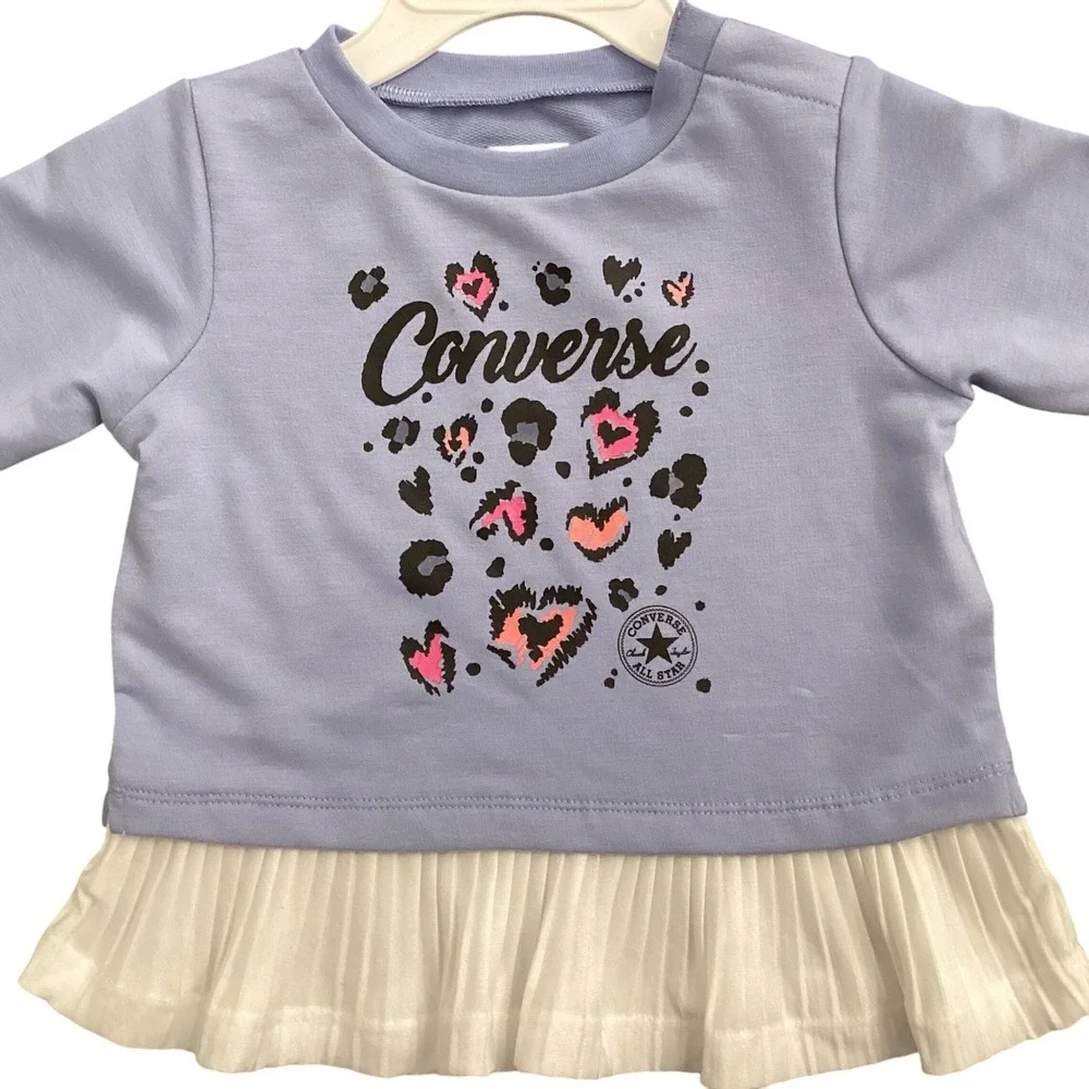 Converse Kids 2 Piece Set Lavender Top Peach‎ Leggings Animal Print 18M